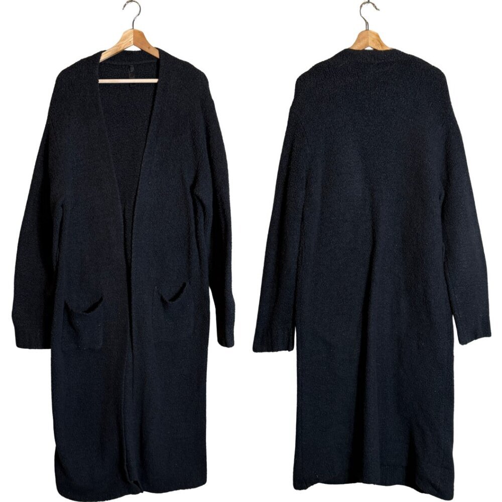 Skims Cozy Collection Teddy Long Robe Women's S/M Black Loungewear Soft Comfy - Picture 1 of 13